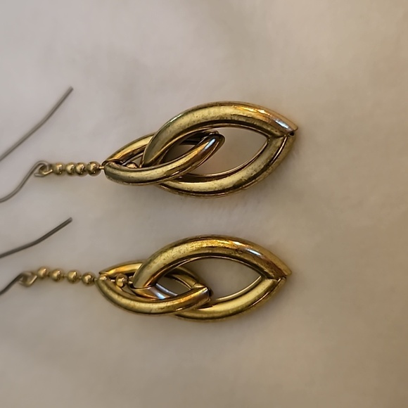 Vintage 1990s Modern Geometric Ball Chain Dangle Hook Earrings - Picture 3 of 4